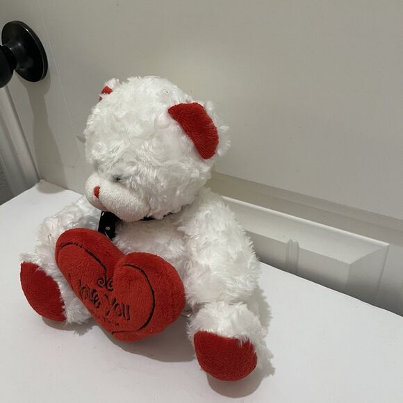 Burton & Burton White Bear 8" Plush Holding Red Heart I Love You John 15:12 - Picture 5 of 10